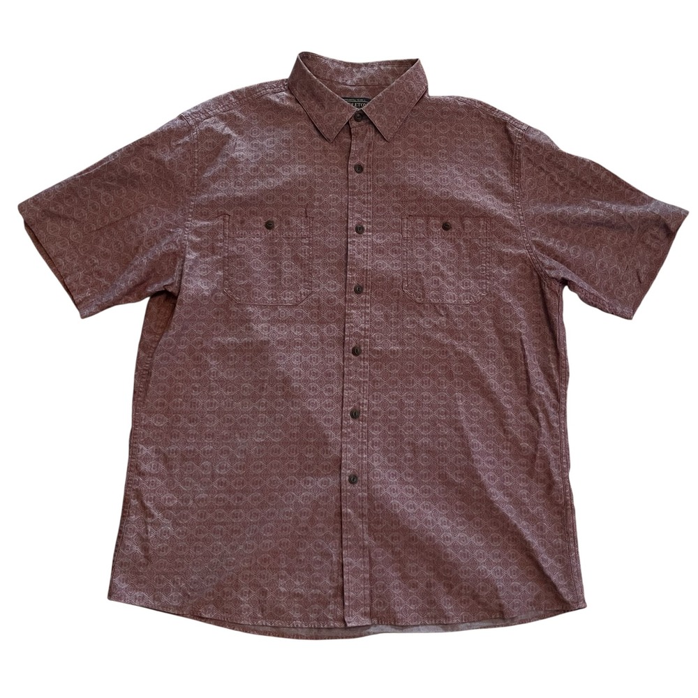 Pendleton Mens XL Short Sleeve Button Down Shirt Geometric Diamond Burgundy